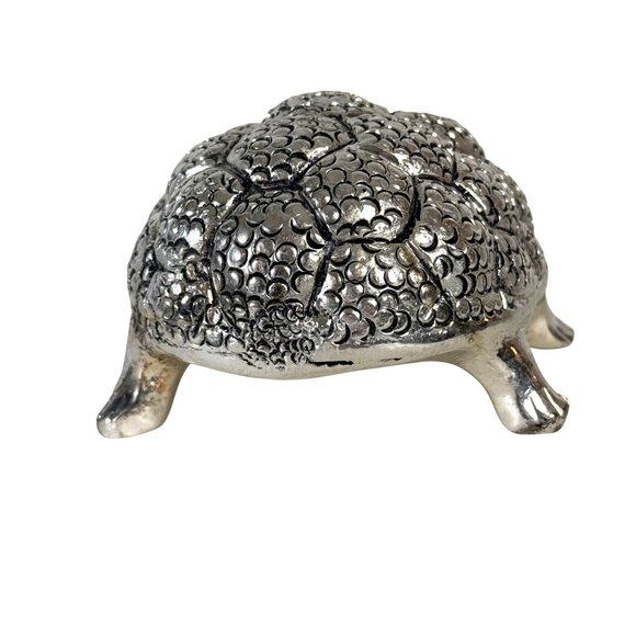 White Metal Tortoise Sculpture Embossed Silver Tone Nautical Beach Home Decor - Picture 4 of 13